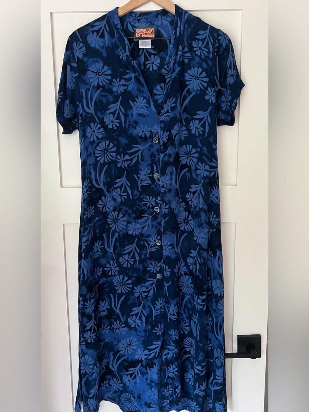 APRIL CORNELL Vintage Y2K Navy Floral Rayon Button Front Dress M
